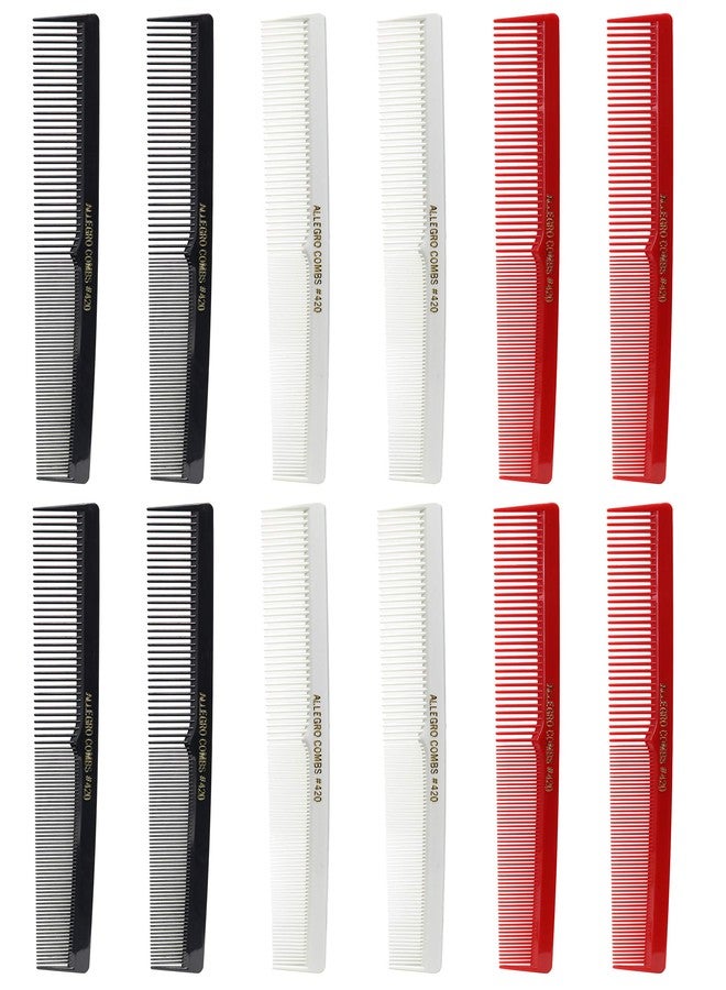 Allegro Combs 420 Barber Comb Set for Hair Stylists - Hair Cutting Pocket Combs in Black, Red, and White (12 Pack) - Image 1